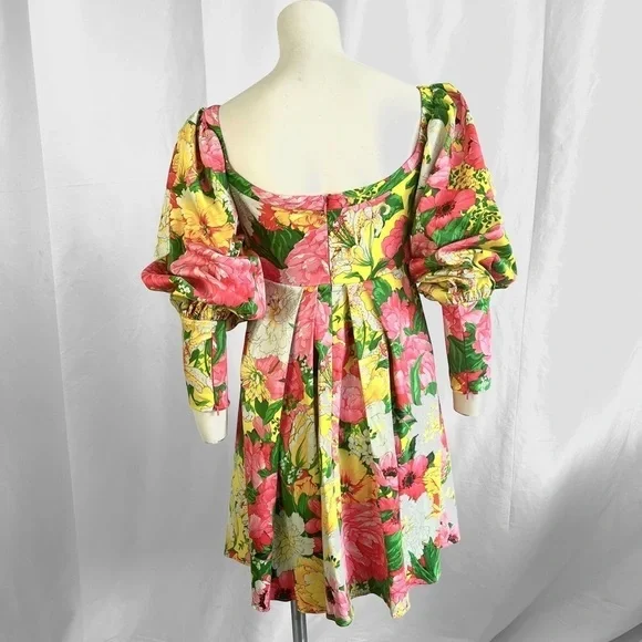 ASOS EDITION OFF SHOULDER MINI DRESS FLORAL PRINTS BALLOON SLEEVE BABYDOLL DRESS - Picture 4 of 17